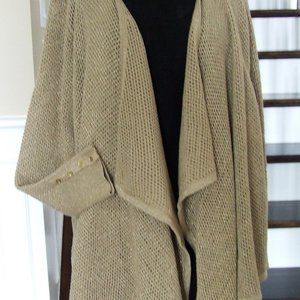 Michael Kors Cotton Beige Sweater Gold Thread Asymmetrical Open Front Draped